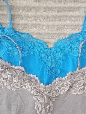 Lane Bryant Set Of 2 Turquoise and Gray Lace Layering Camisole Tanks Tops 14/16